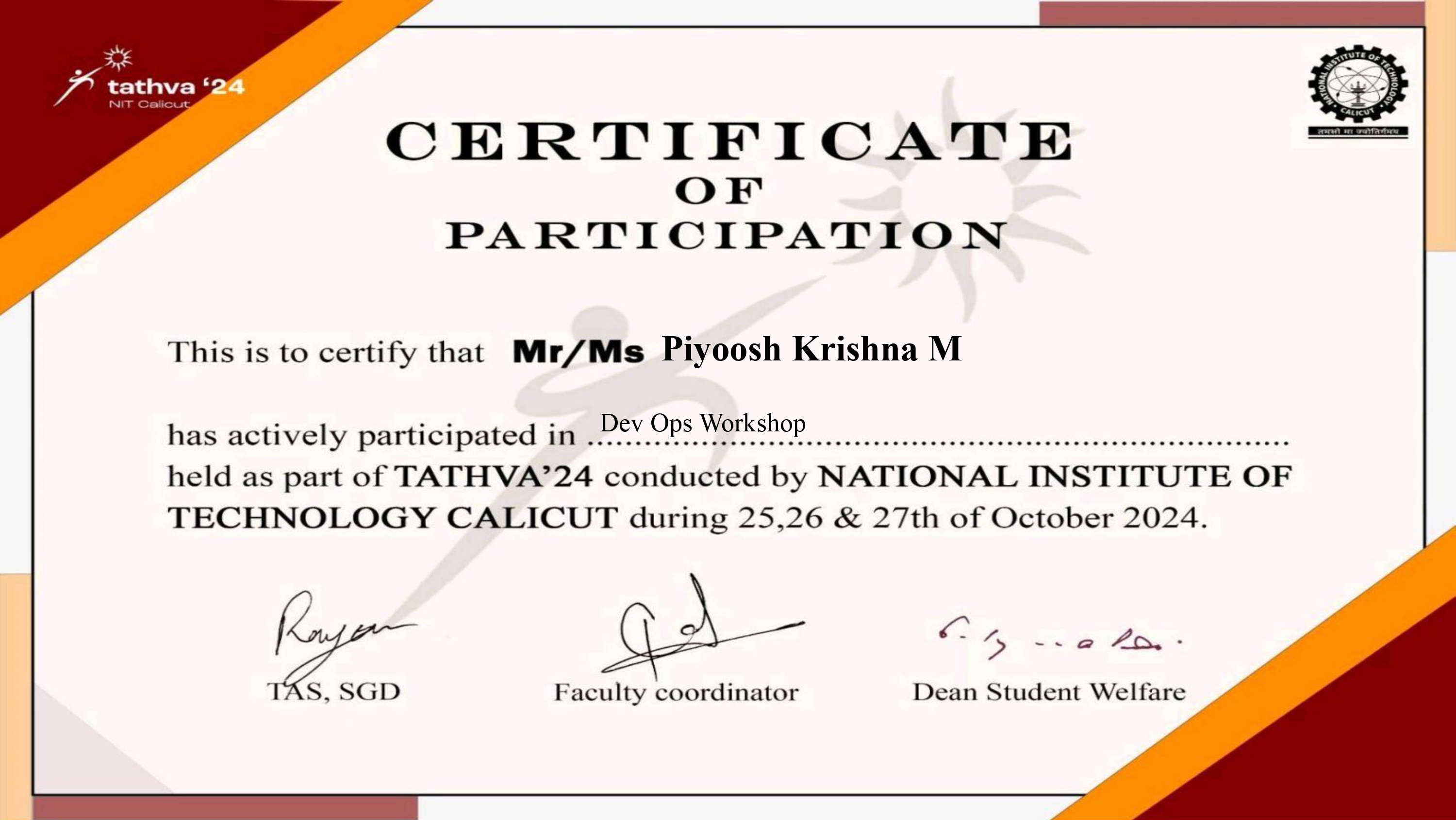 Tathva DevOps Workshop certificate